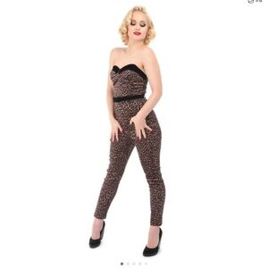 Strapless Leopard Collectif Clothing Print Jumpsuit in Brown